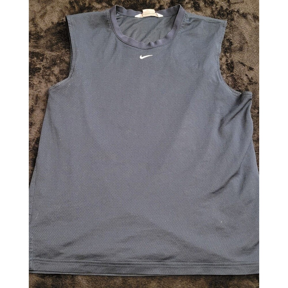 Vintage Nike Shirt Mens Large Blue Sleeveless Center Swoosh Workout Tank Gym Y2k